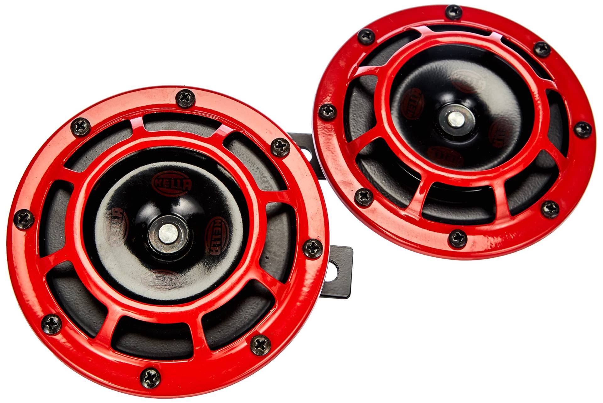 HELLA Horn - KFZ Hupe Auto - B133 SET - 2 Stück - 12V - 118dB(A) - 300 / 500Hz - Tiefton/Hochton - elektrisch - Farbe: rot/schwarz - Flachsteckanschluss inkl. Relais - 3AG 003 399-801 HELLA Horn - KFZ Hupe Auto - B133 SET - 2 Stück - 12V - 118dB(A) - 300 / 500Hz - Tiefton/Hochton - elektrisch - Farbe: rot/schwarz - Flachsteckanschluss inkl. Relais - 3AG 003 399-801 von Hella