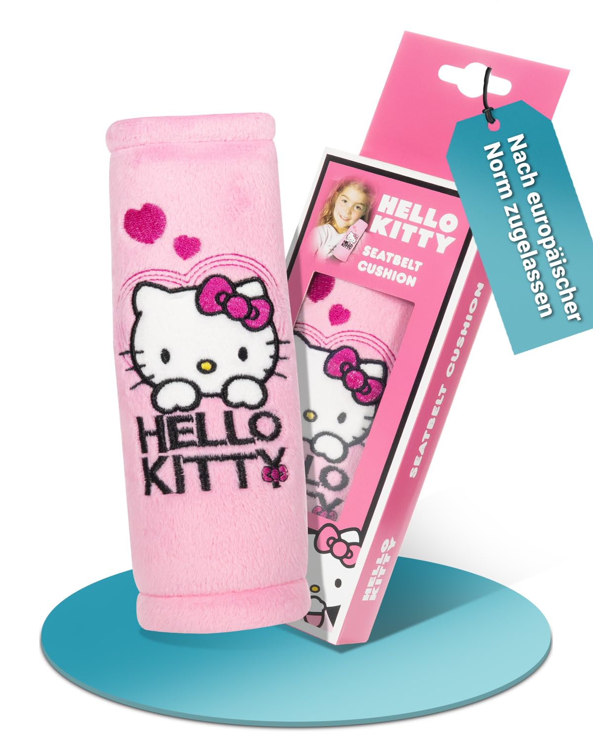 HiTS4KiDS – Gurtpolster Auto für Kinder – Schulterpolster passend für Sicherheitsgurt & Rucksack – Gurtschutz für mehr Komfort auf der Reise – Gurtschoner für Mädchen (Hello Kitty | Rosa | 20cm) von HiTS4KiDS