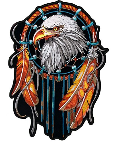 Patch Custom zum Aufbügeln Adler Ösen Träume Feder groß von Hells-Design