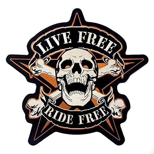 Sternförmiger Biker-Aufnäher „Live Free – Ride Free“ mit Totenkopf von Hells-Design