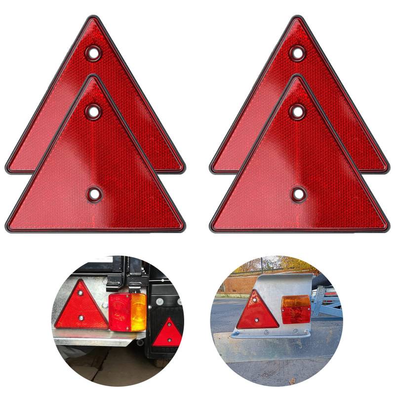 Anhänger Reflektor Dreiecke, Dreieck Reflektor, Dreieck Rückstrahler, Rote Katzenauge Reflektor 4 Pack Standard Reflektor Für Anhänger Hinten für Anhänger Motorrad Wohnwagen LKW Boot von Helweet