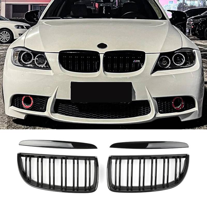 Hengjiayao E90 Nieren Schwarz für BMW 3er E90 E91 2005 2006 2007 2008 E90 touring E91 Grill Glanz Schwarz Doppelsteg Sport Kühlergrill Gitter Frontgrill Kühlergitter (For 3er E90 E91 2005-2008 PRE) von Hengjiayao