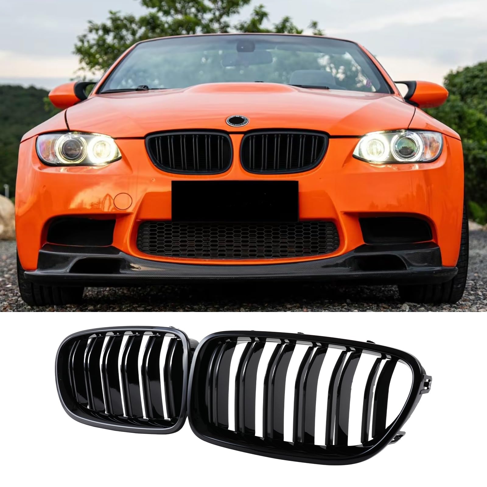 Hengjiayao E92 E93 Kühlergrill für BMW 3er E92 E93 nieren schwarz Facelift Nieren Coupe E92 E93 M3 Doppelsteg Glanz Schwarz 3er Grill 2006-2009 Kühlergrill Vorne (Für 3er E92 2006-2009) von Hengjiayao