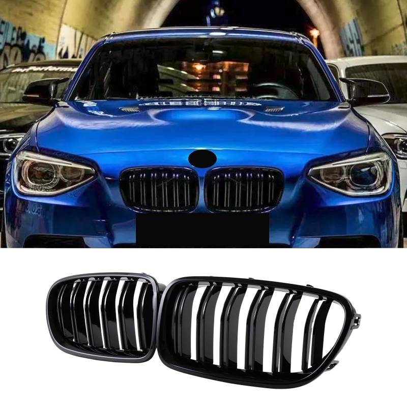 Hengjiayao F20 F21 Nieren Schwarz Kühlergrille Passend für BMW 1er F20 F21 2011 2012 2013 2014 Doppelsteg Grill Glanz Schwarz Kühlergrill Vorne NIERE (For 1er F20 2011-2014) von Hengjiayao