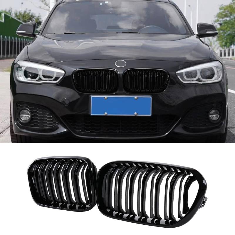 Hengjiayao F20 Nieren Schwarz, Front Nieren Kühlergrill Gitter Passend für BMW 1er F20 F21 2015 2016 2017 2018 Doppelsteg Grill Glanz Schwarz Kühlergrill (1 serie F20 2015-2018) von Hengjiayao