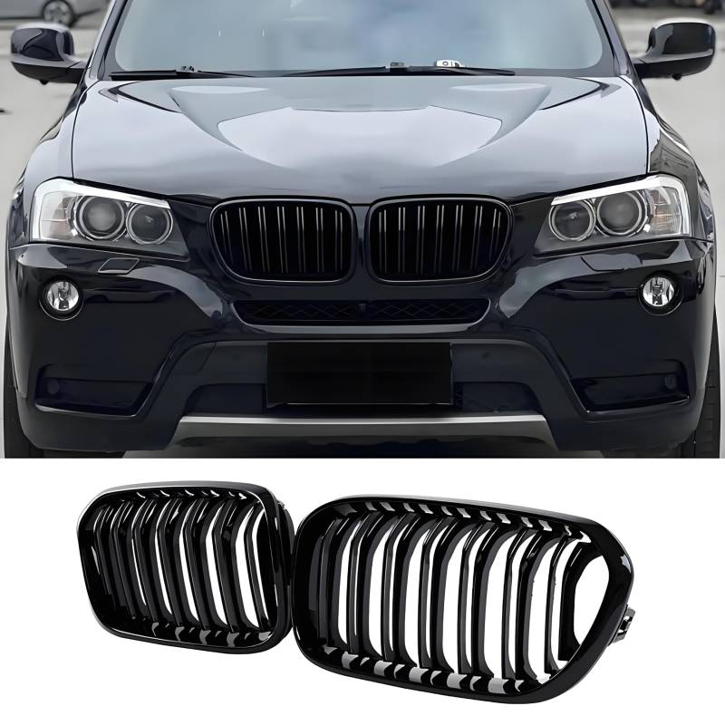 Hengjiayao F25 Nieren Schwarz Kühlergrill für BMW X3 F25 Grill 2010-2013 ABS glänzend Doppelsteg(For X3 F25 2010-2013) von Hengjiayao
