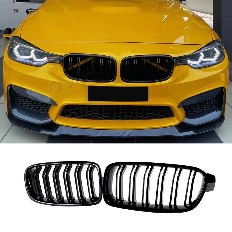 Hengjiayao F30 F31 Nieren Schwarz Kühlergrill Streifen für BMW 3er Nieren Schwarz Grill Glanz Doppelsteg Sport Kühlergrill 320i 328i 328d 330i 335i Anteriori Griglie Radiatori 2012-2018 von Hengjiayao