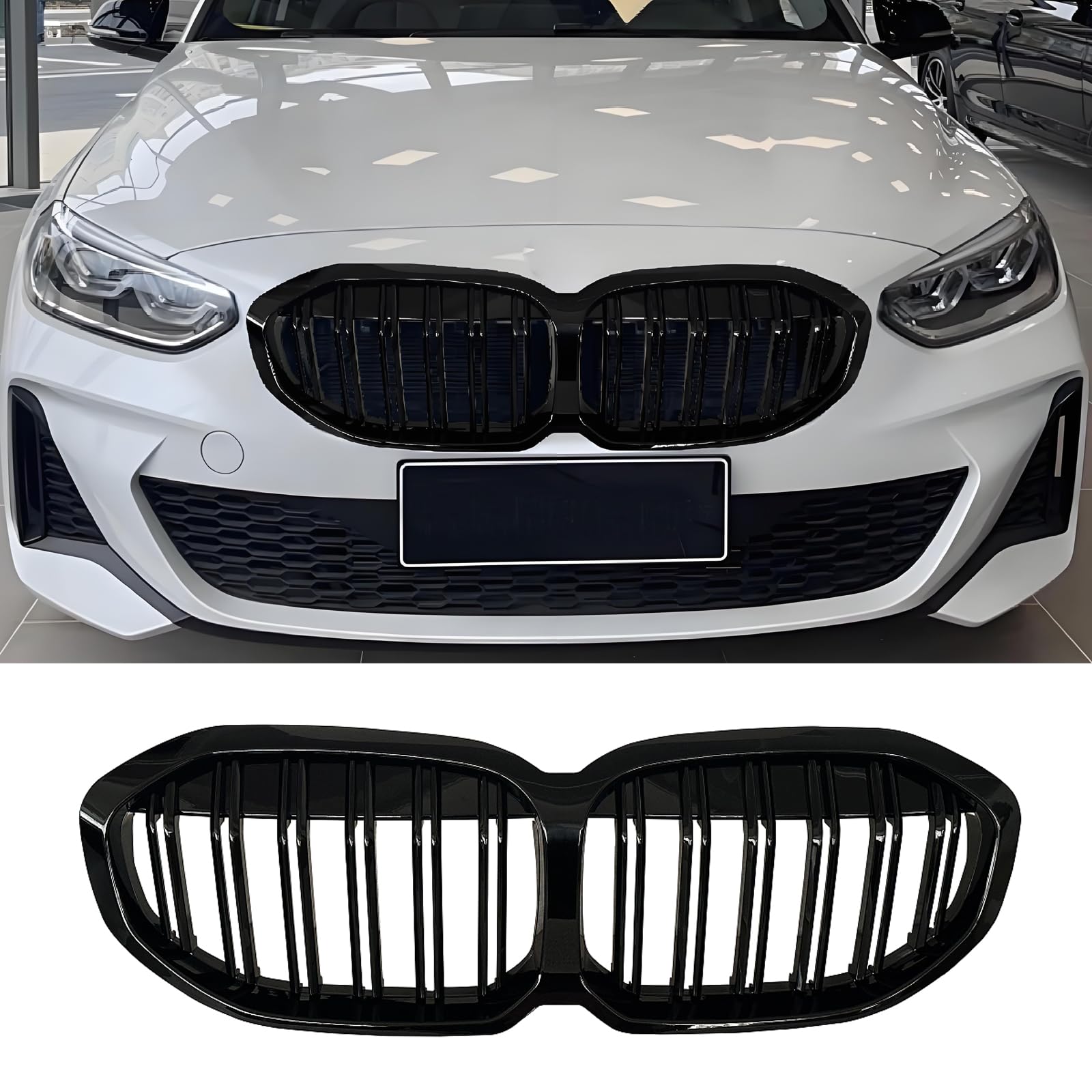 Hengjiayao F40 Nieren Schwarz Kühlergrill Streifen passend für BMW 1er F40 Grill Nieren Doppellamellen glänzend 2019 2020 2021 2022 2023 2024(For 1er F40 2019-2024) von Hengjiayao