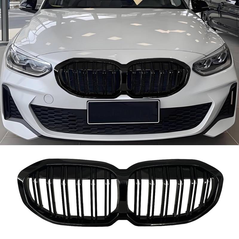 Hengjiayao F40 Nieren Schwarz Kühlergrill Streifen passend für BMW 1er F40 Grill Nieren Doppellamellen glänzend 2019 2020 2021 2022 2023 2024(For 1er F40 2019-2024) von Hengjiayao