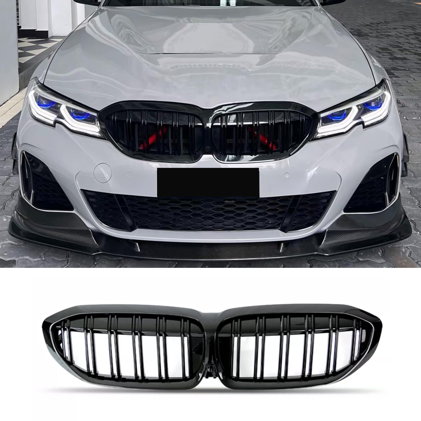 Hengjiayao G20 Kühlergrill für BMW 3er G20 G21 Schwarze Nieren G20 G21 vor-Lci Sport Grill G21 Vorne Nieren Doppelsteg Grill 2019-2022 Glanz Schwarze (For 3er G20 G21 2019-2022 PRE) von Hengjiayao