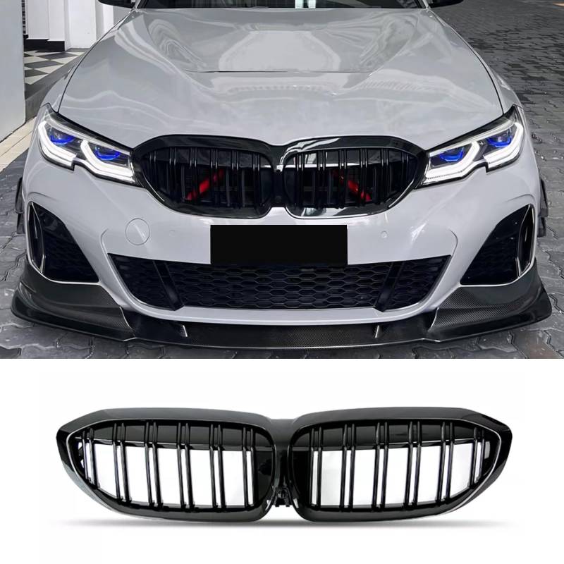 Hengjiayao G20 Kühlergrill für BMW 3er G20 G21 Schwarze Nieren G20 G21 vor-Lci Sport Grill G21 Vorne Nieren Doppelsteg Grill 2019-2022 Glanz Schwarze (For 3er G20 G21 2019-2022 PRE) von Hengjiayao
