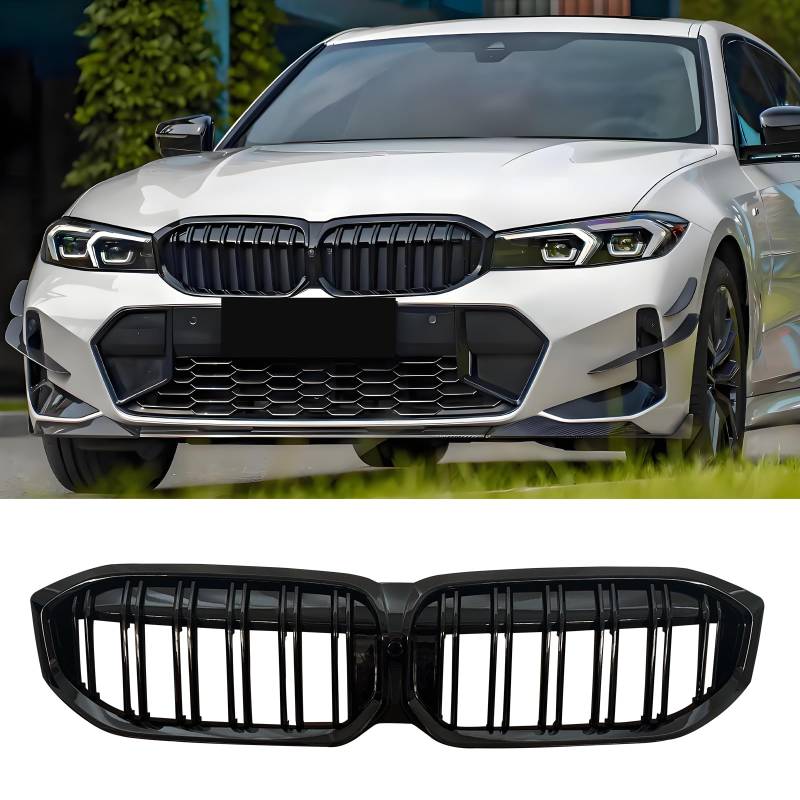 Hengjiayao G20 Kühlergrill für BMW 3er G20 G21 Schwarze Nieren kamera G20 G21 LCI Sport Grill G21 Vorne Nieren Doppelsteg Grill 2022-2024 Glanz Schwarze (For 3er G20 2022-2024 LCI) von Hengjiayao