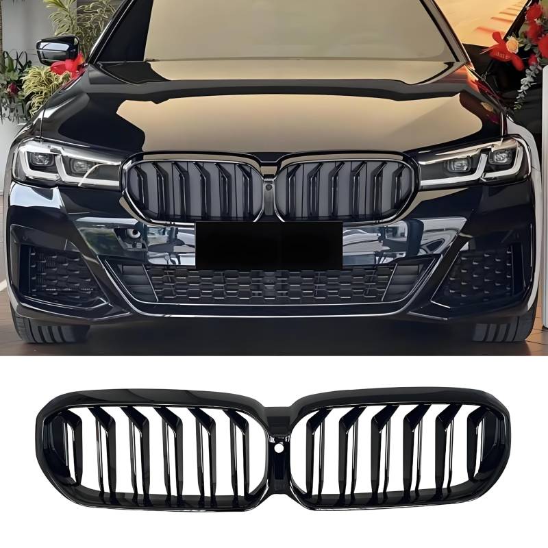 Hengjiayao G30 G31 Nieren Schwarz Kühlergrill passend für BMW 5er G30 G31 LCI Facelift Grill Schwarz Doppellamellen glänzende Grills 2021 2022 2023 (For 5er G30 2021-2023 LCI) von Hengjiayao