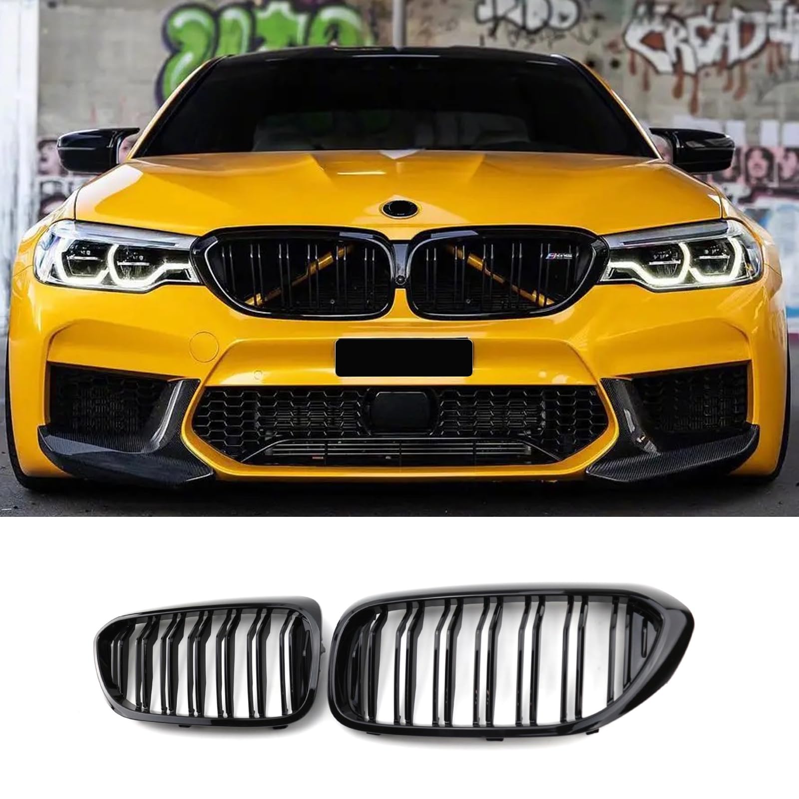 Hengjiayao G30 Kühlergrill G31 Nieren Schwarz passend für BMW 5er G30 G31 Grill Nieren Schwarz 2017-2020 Grill Glanz Schwarz Doppelsteg Sport Kühlergrill (5 serie G30 2017-2020) von Hengjiayao