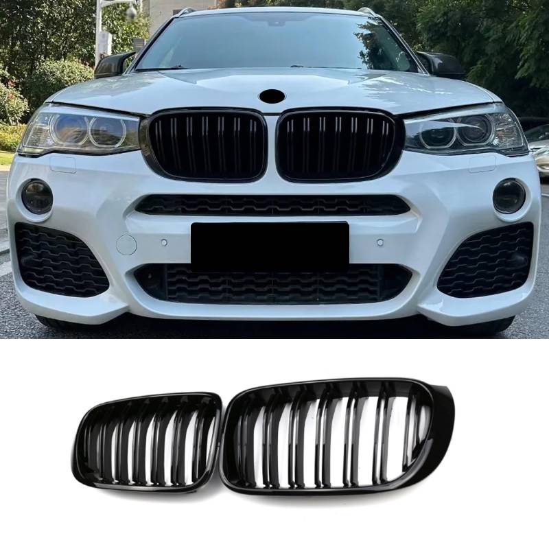 Hengjiayao F25 Nieren Schwarz Kühlergrill für BMW X3 X4 F25 F26 Grill 2014-2018 ABS glänzend schwarz Doppelsteg Kühlergrill (For X3 X4 F25 F26 2014-2018) von Hengjiayao