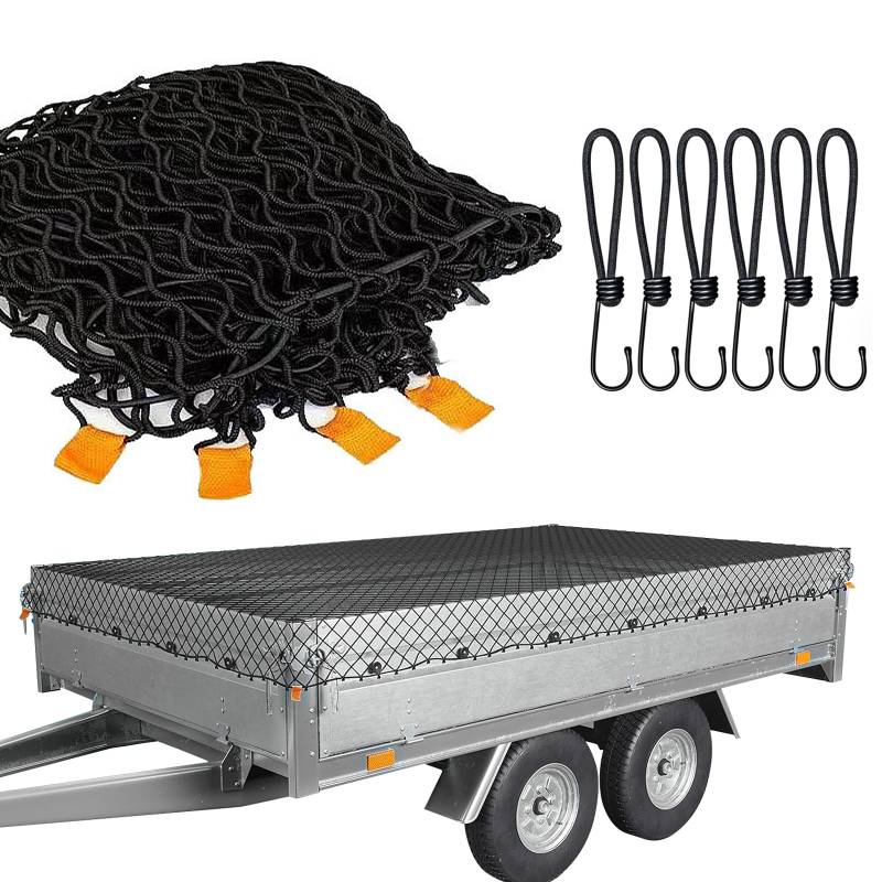 Hengrongshen Anhängernetz 1,5x2,2m feinmaschig, Anhänger Netz mit Spannseil & Netzkordel, Containernetz für Ladungssicherungsnetz Schwarz von Hengrongshen