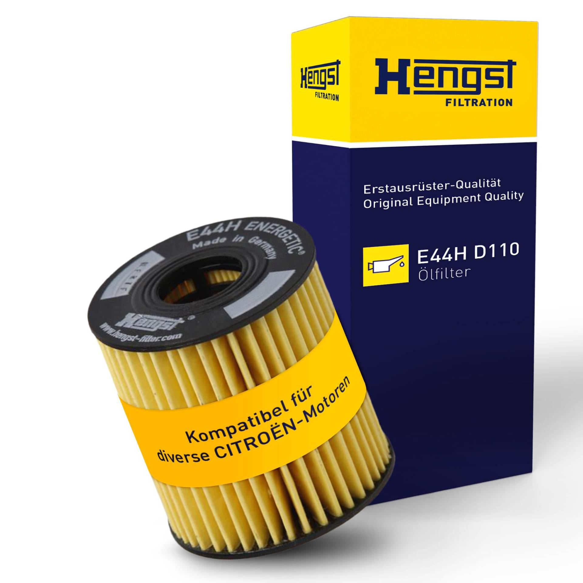 HENGST Ölfilter Type E44H D110 - Ölfilter-Einsatz mit Dichtungssatz für PKW - Ölfilter Auto, Motorölfilter, Filter für Autos von Hengst