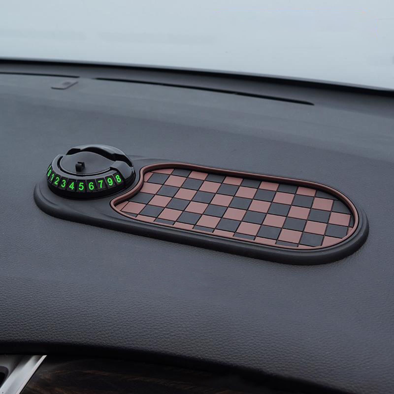 Universelle Anti-Rutsch-Matte fürs Armaturenbrett mit 360° drehbarer Handyhalterung, Mehrzweck-Anti-Rutsch-Matte fürs Auto mit Parknummernblock (Braun Schwarz) von Hengxuan
