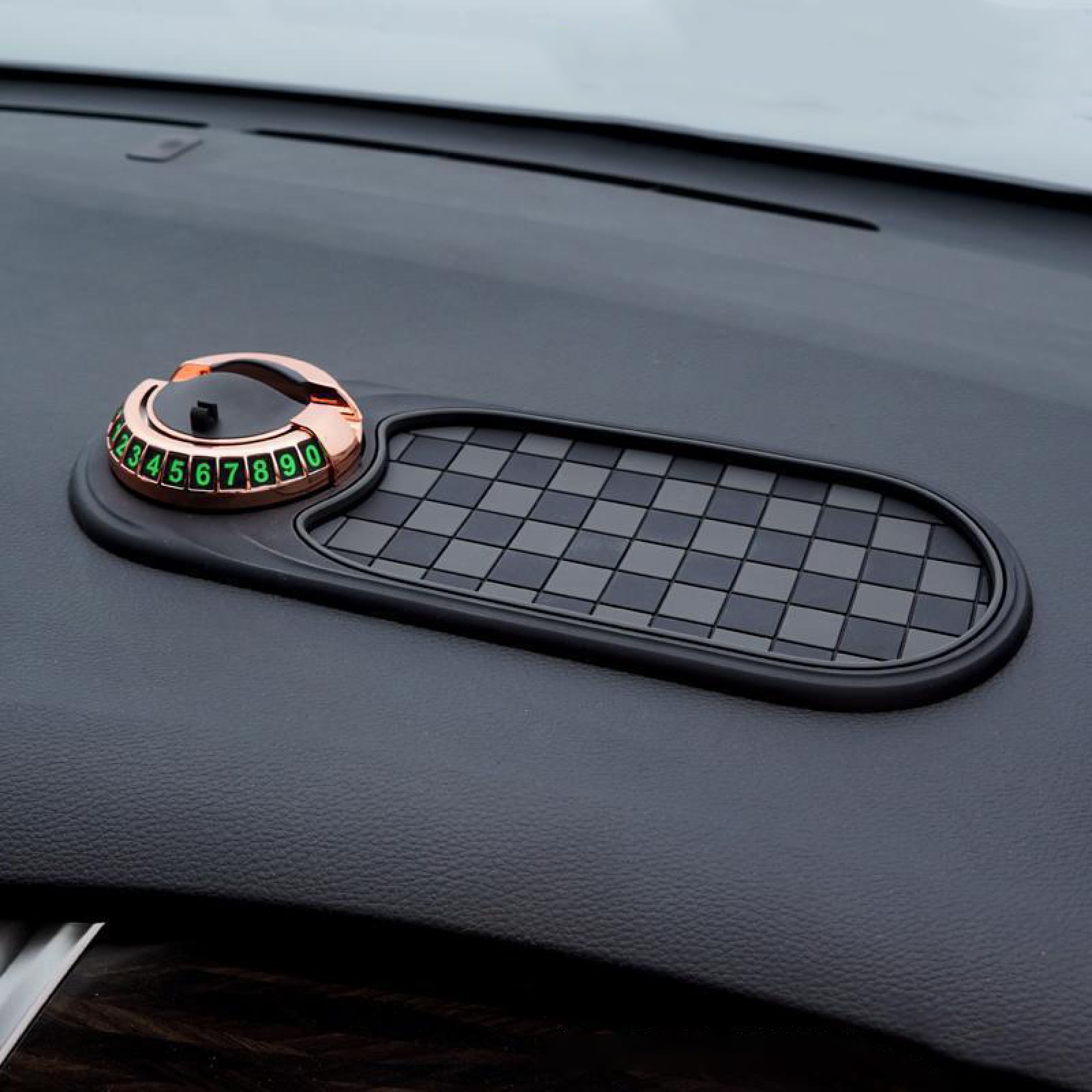 Universelle Anti-Rutsch-Matte fürs Armaturenbrett mit 360° drehbarer Handyhalterung, Mehrzweck-Anti-Rutsch-Matte fürs Auto mit Parknummernblock (Grau Gold) von Hengxuan