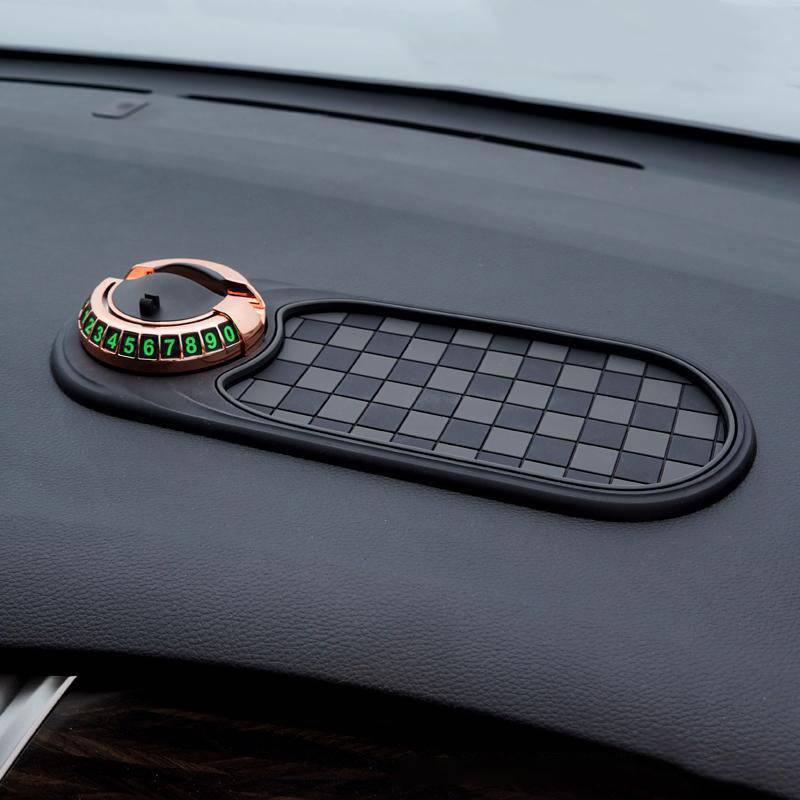 Universelle Anti-Rutsch-Matte fürs Armaturenbrett mit 360° drehbarer Handyhalterung, Mehrzweck-Anti-Rutsch-Matte fürs Auto mit Parknummernblock (Grau Gold) von Hengxuan