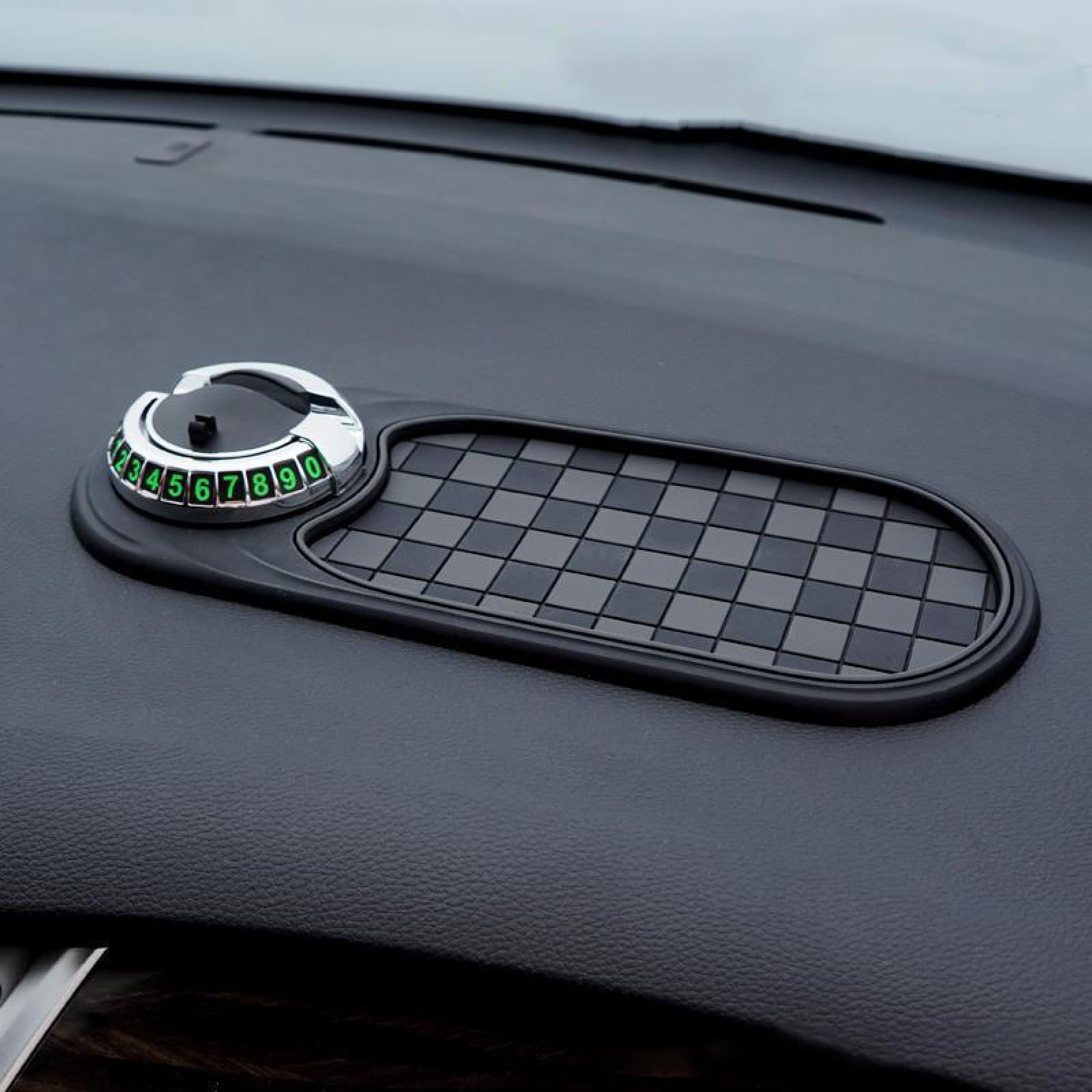Universelle Anti-Rutsch-Matte fürs Armaturenbrett mit 360° drehbarer Handyhalterung, Mehrzweck-Anti-Rutsch-Matte fürs Auto mit Parknummernblock (Grau Silber) von Hengxuan