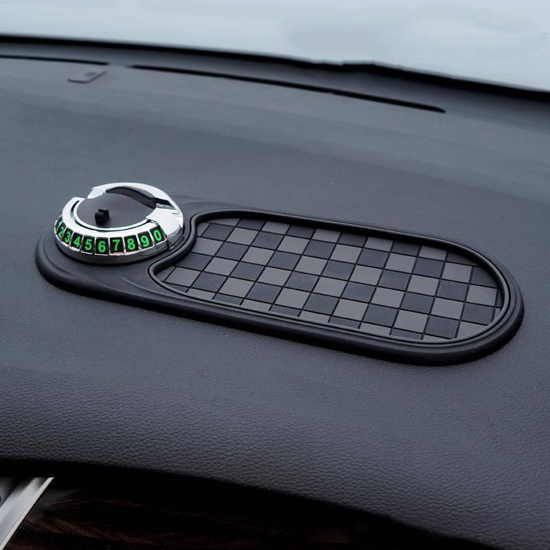 Universelle Anti-Rutsch-Matte fürs Armaturenbrett mit 360° drehbarer Handyhalterung, Mehrzweck-Anti-Rutsch-Matte fürs Auto mit Parknummernblock (Grau Silber) von Hengxuan