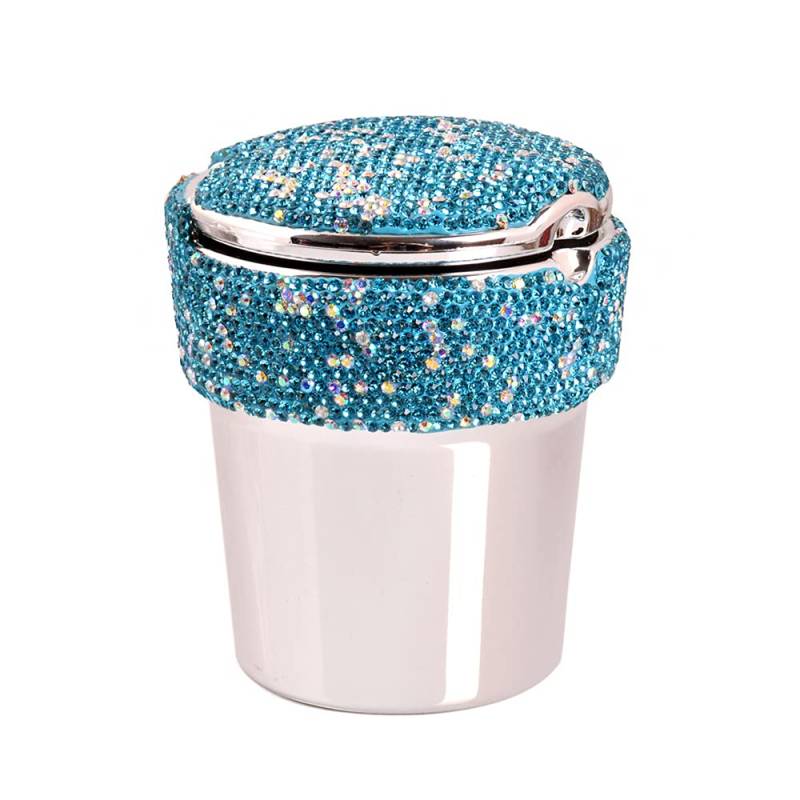 Bling Bling Strass Auto Aschenbecher mit LED-Licht, Glitzer Tragbarer Rauch Asche Zylinder LED Zigarette Aschenbecher Windaschenbecher mit Deckel für Getränkehalter für Auto Desktop,Blau von Herbests