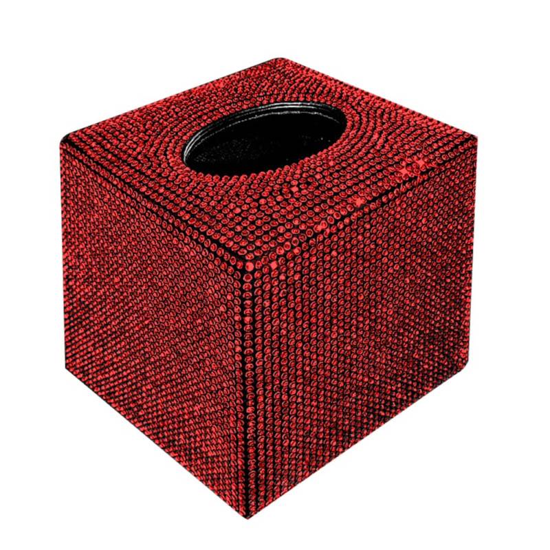 Herbests Bling Strass Taschentuchbox,Quadratisch PU Leder Kosmetiktücher Taschentuchhalter Tissuebox Taschentuchspender Papiertuch behälter Aufbewahrungsbox für Badezimmer Büro Schlafzimmer,Rot von Herbests