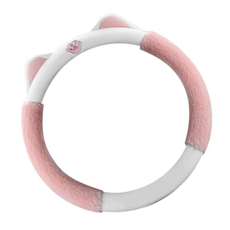 Universal Auto Plüsch Lenkradhülle,37–38 cm Niedlich Katze Ohren Winter Weich Auto Lenkradabdeckung rutschfest Lenkradbezug Anti-Rutsch Lenkradschoner Auto Innere Zubehör für Damen Mädchen,Rosa #2 von Kemiuu