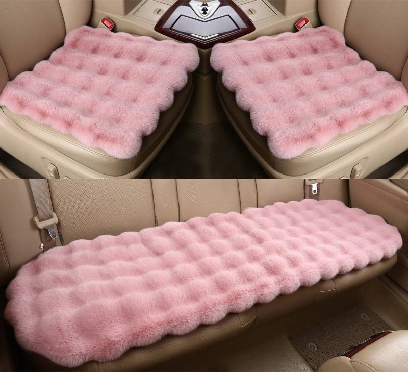 Autositzbezüge Auto Sitzauflage Sitzkissen Sitzbezüge Plüsch Sitzauflagen Vordersitzbezüge Rücksitzbezüge Rücksitzkissenbezüge Künstliche (Rosa,2+1 Vorder und Rücks) von Herfair