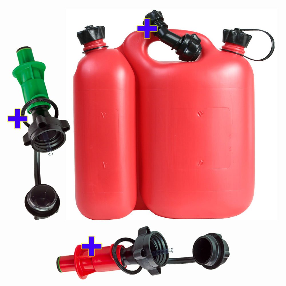Doppelkanister 5,5+3 Liter rot inkl. 1 Ausgiesser und 2 Sicherheits-Einfüllsysteme rot und grün Kombikanister von Hergestellt für BAUPROFI