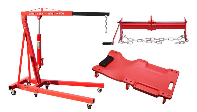 Herkules Werkzeuge Werkstattkran Kran 2000 kg + Balancierer Motorheber 450 KG + Rollbrett Montageliege von Herkules Werkzeuge
