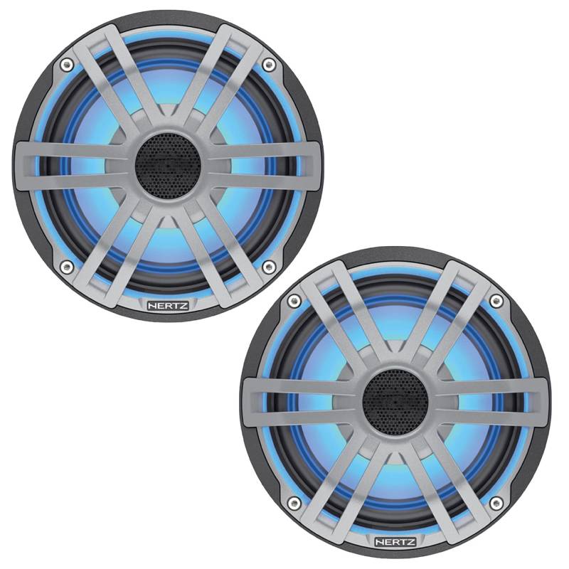 Hertz HEX 6.5 S-LD-G – 165-mm Marine-Koaxiallautsprecher-Paar mit RGB-LED-Beleuchtung und grauem Sportgitter von Hertz