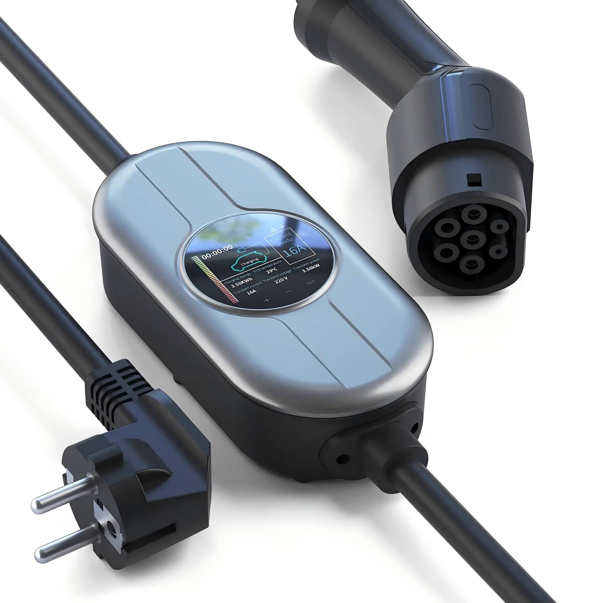 Hertzborn Tragbare E-Auto-Ladepistole - 16A Einstellbarer Strom, 5M Kabel, IP54/IP55 Schutz, mit Display, Typ F Stecker (Schuko) von Hertzborn
