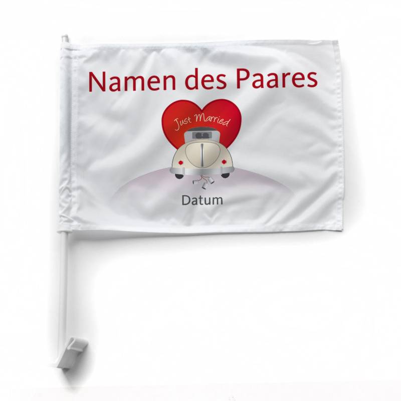 Herz & Heim® Autoflagge Fahne zur Hochzeit mit Namensaufdruck des Paares von Herz & Heim