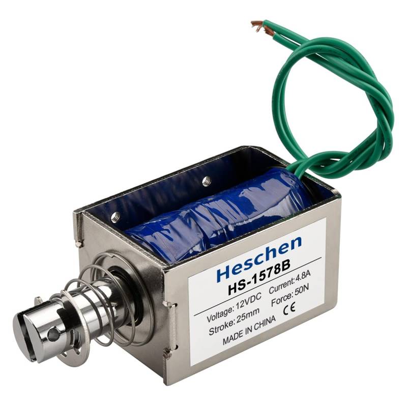 Heschen Magnet-Elektromagnet, HS-1578B, DC12 V, 4,8 A, 20 mm Hub, Kraft 50 N, Push-Pull-Typ, offener Rahmen, Linearbewegung von Heschen