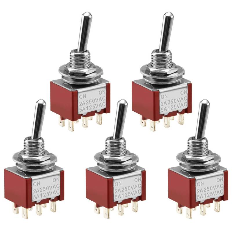 Heschen Miniatur-Kippschalter MTS-202 ON-ON DPDT 6-polig, 2A 250V, 5A 120V, 5 Stück von Heschen