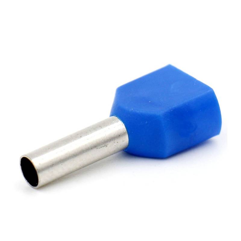 Heschen Twin Crimpendhülsen TE2510 AWG 14 x 2/2,5 mm2*2, Doppelschnurendhülsen, Doppelschnurendklemmen, Länge 10 mm, blau, 1000 Stück von Heschen