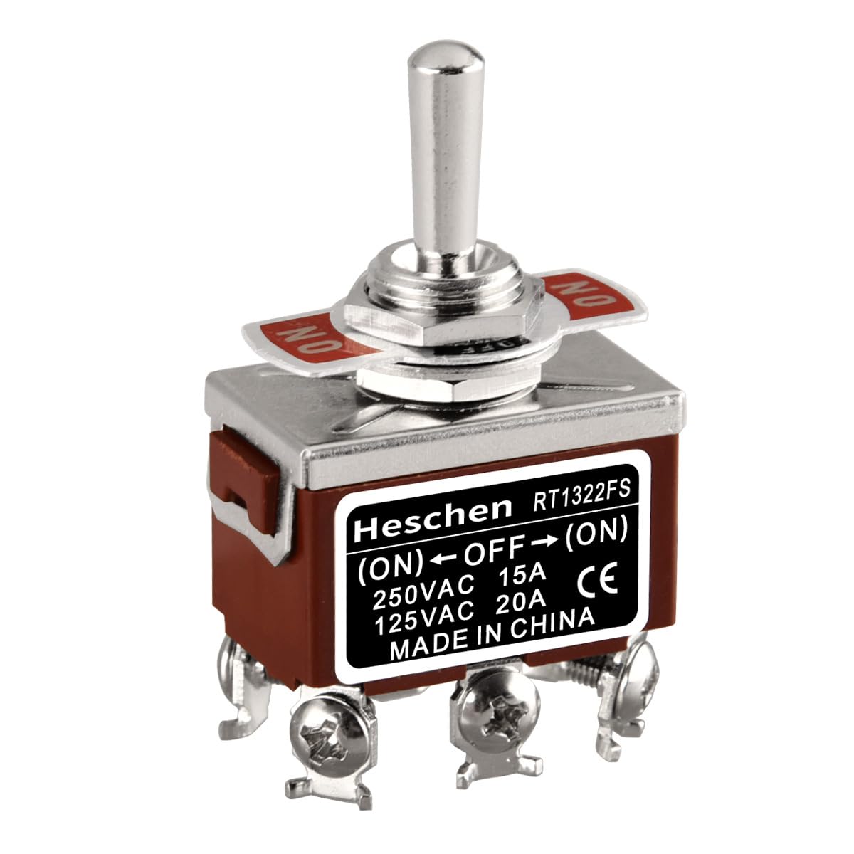 Heschen Metall-Kipptaster, RT1322FS, DPDT, Momentan Wipptaster mit 3 Positionen (On)/Off/(On), 15A 250VAC, CE-Kennzeichnung von Heschen