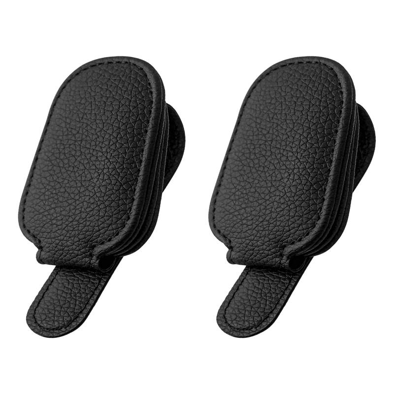 Hevysuo 2 Stück Brillenhalter für Auto Sonnenblende,Universal Leder Auto Magnetische Auto Visier Brillenhalter für Alle Arten von Gläsern Geeignet,Ticket-Kartenclip,Schwarz von Hevysuo