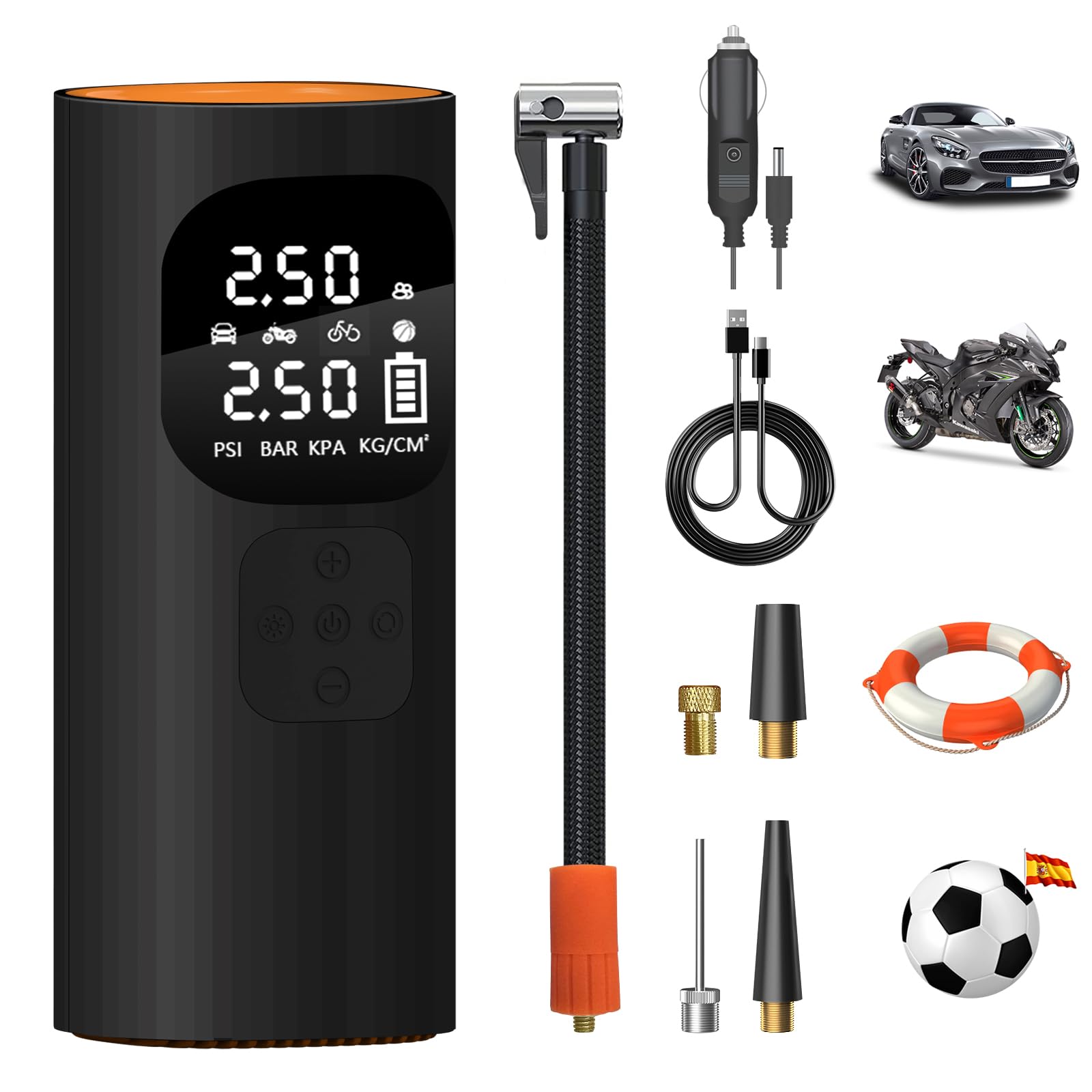 Hexinex Elektrische Tragbare Luftpumpe mit 10000mAh Akku, 150PSI Fahrradpumpe Akku Kompressor mit Digitalem LCD Display, USB Mini Kompressorür Fahrrad, Motorrad, Auto, Bälle und Schwimmringe Hexinex Elektrische Tragbare Luftpumpe mit 10000mAh Akku, 150PSI Fahrradpumpe Akku Kompressor mit Digitalem LCD Display, USB Mini Kompressorür Fahrrad, Motorrad, Auto, Bälle und Schwimmringe von Hexinex
