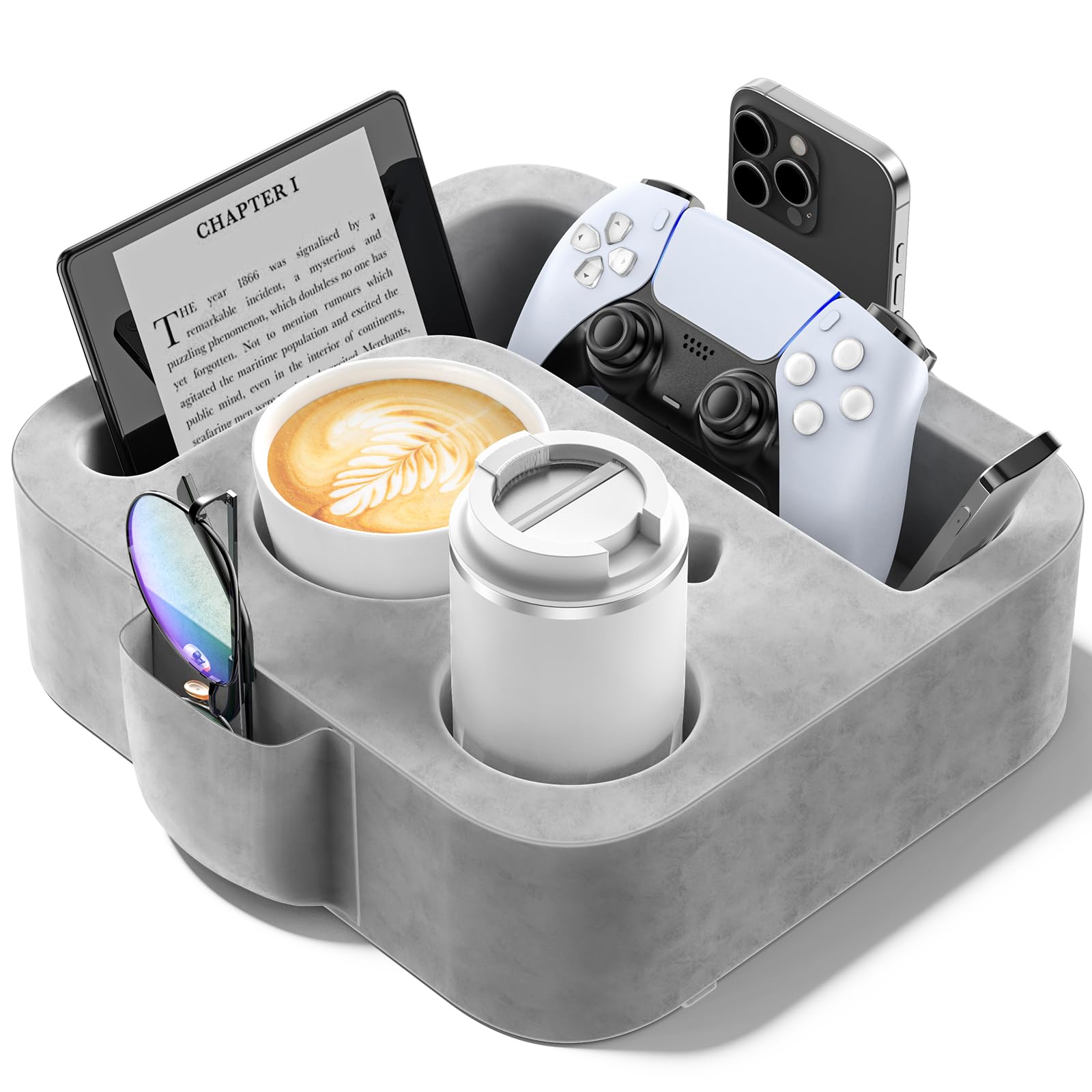 Couch Cup Holder Pillow, Sofa & Bett Organizer Kissen für iPad, Kindle, Switch, Controller, Fernbedienungen, Telefone, kleine Tasse und Getränkehalter für Couch, Bett, Schreibtisch, Auto, Strand, Grau Couch Cup Holder Pillow, Sofa & Bett Organizer Kissen für iPad, Kindle, Switch, Controller, Fernbedienungen, Telefone, kleine Tasse und Getränkehalter für Couch, Bett, Schreibtisch, Auto, Strand, Grau von Heyife