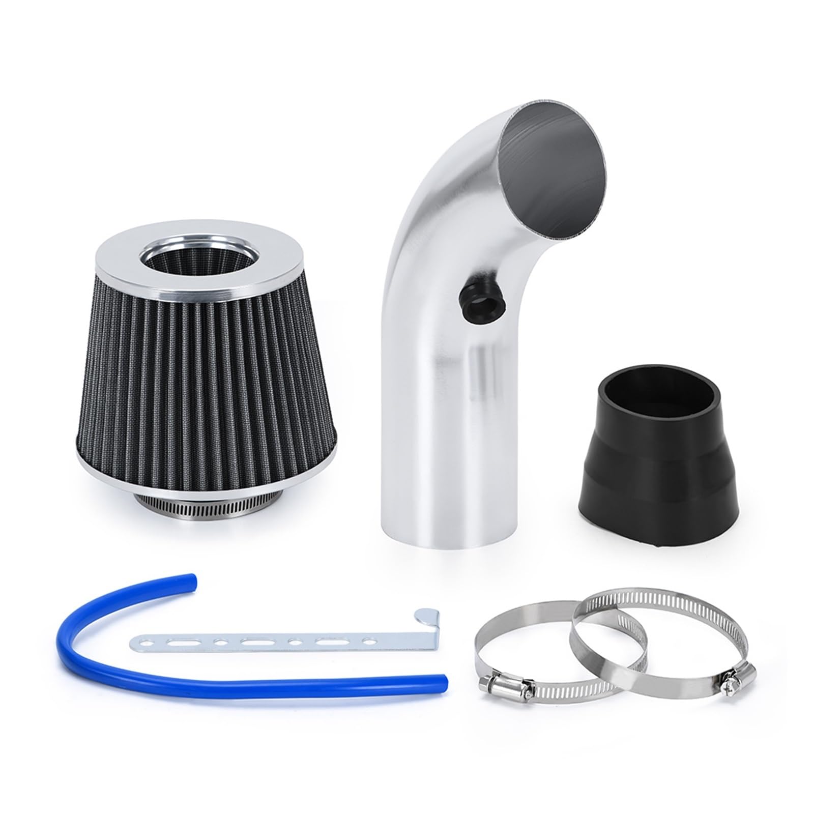 Lufteinlass Schlauch Universeller 3" 76mm Luftfilter & Kaltluftansaugrohr Turbo-Ansaugrohr-Kit Mit Luftfilterkegel VR-AIT28+IMK14 Auto Ansaugrohr(Silver A) von Hgkqbomb