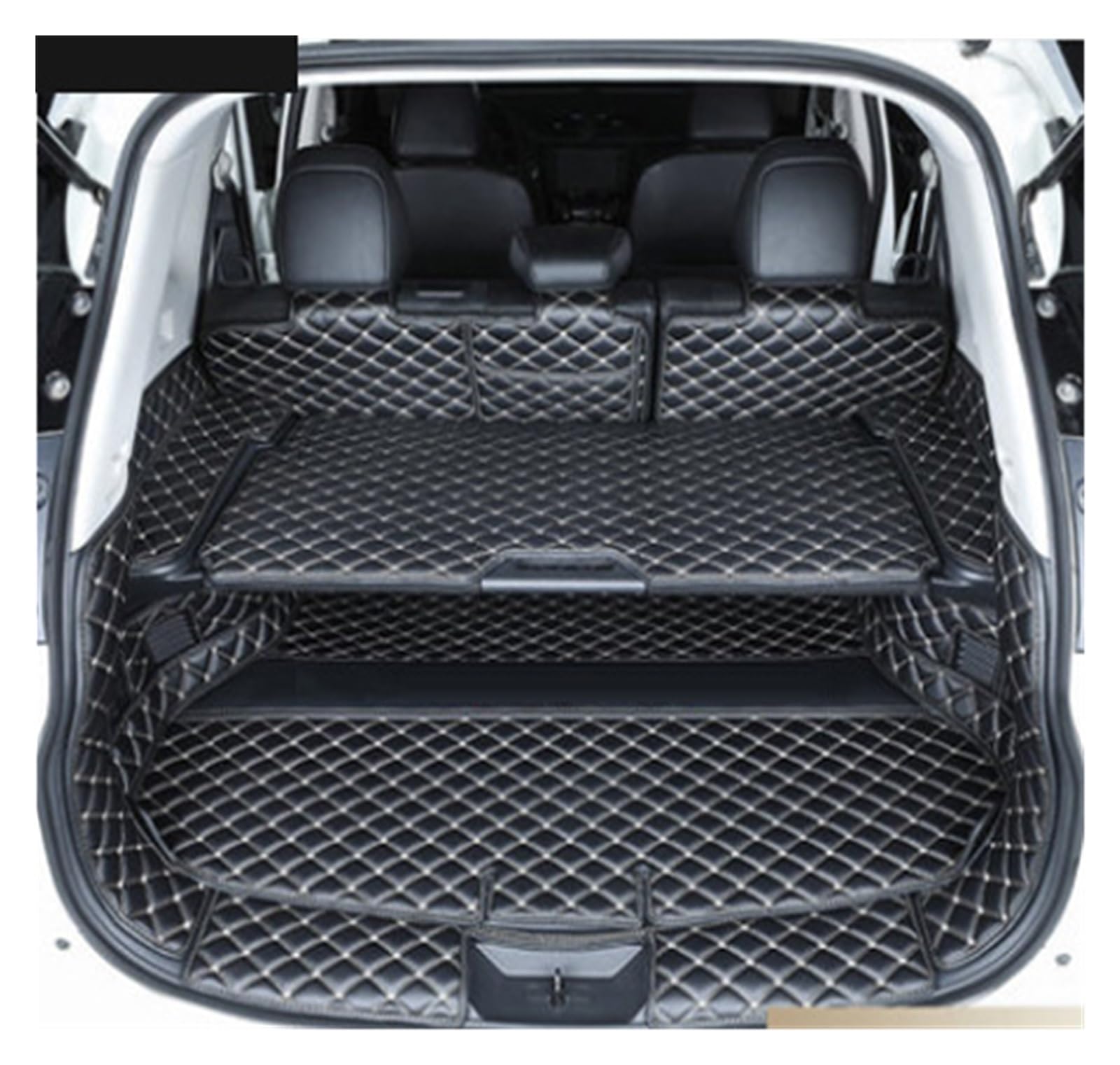 Hguvsjd Kofferraumwanne Für Nissan Für X-Trail 2018-2014 T32 7 Sitze 2019 wasserdichte Kofferraumteppiche Cargo Liner Komplettset Kofferraummatten Heck Kofferraum Protektor Pad(Black with beige) von Hguvsjd