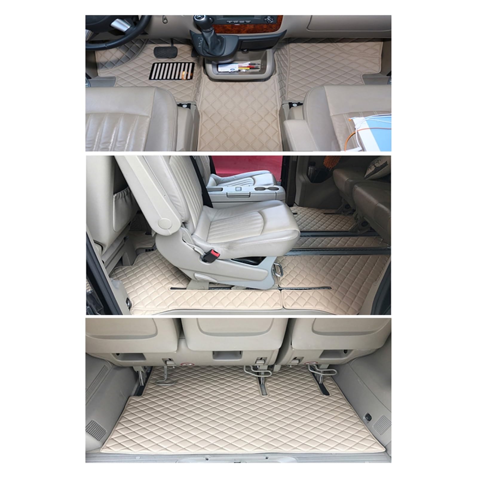 Kofferraumwanne Für Benz Für Viano 7 8 Sitze W639 2020-2004 wasserdichte Teppiche Komplettset Auto-Fußmatten + Kofferraummatte Heck Kofferraum Protektor Pad(Beige) von Hguvsjd