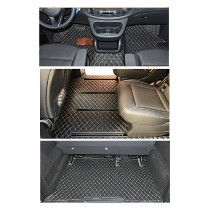 Kofferraumwanne Für Benz Für Viano 7 8 Sitze W639 2020-2004 wasserdichte Teppiche Komplettset Auto-Fußmatten + Kofferraummatte Heck Kofferraum Protektor Pad(Black with beige) von Hguvsjd