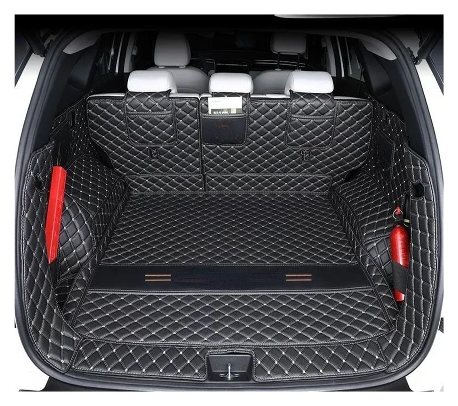 Kofferraumwanne Für Hyundai Für Tucson NX4 2022 2023 Umgebene Kofferraummatte Aufbewahrungspad Leder Kofferraummatten Automatte Heck Kofferraum Protektor Pad(Full Set Black beige) von Hguvsjd