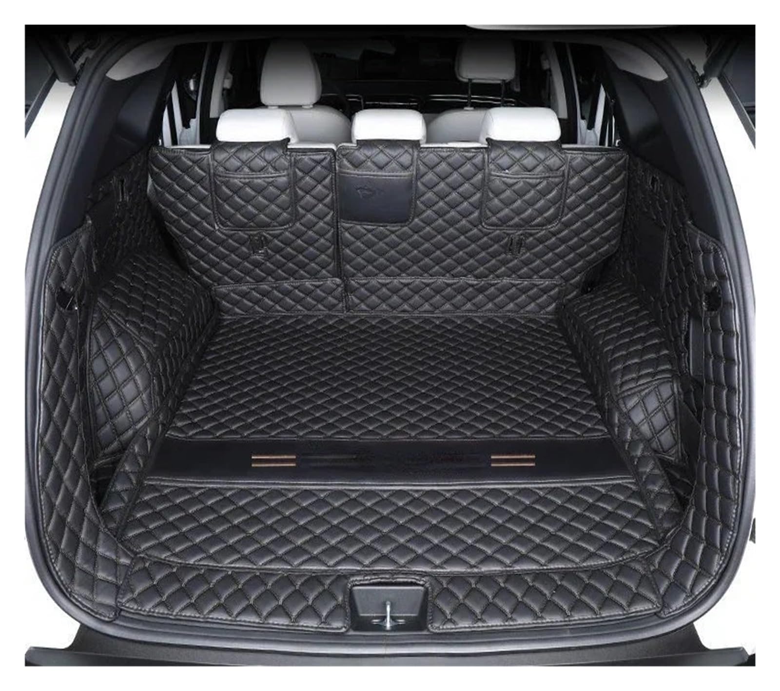 Kofferraumwanne Für Hyundai Für Tucson NX4 2022 2023 Umgebene Kofferraummatte Aufbewahrungspad Leder Kofferraummatten Automatte Heck Kofferraum Protektor Pad(Full Set Black lg) von Hguvsjd