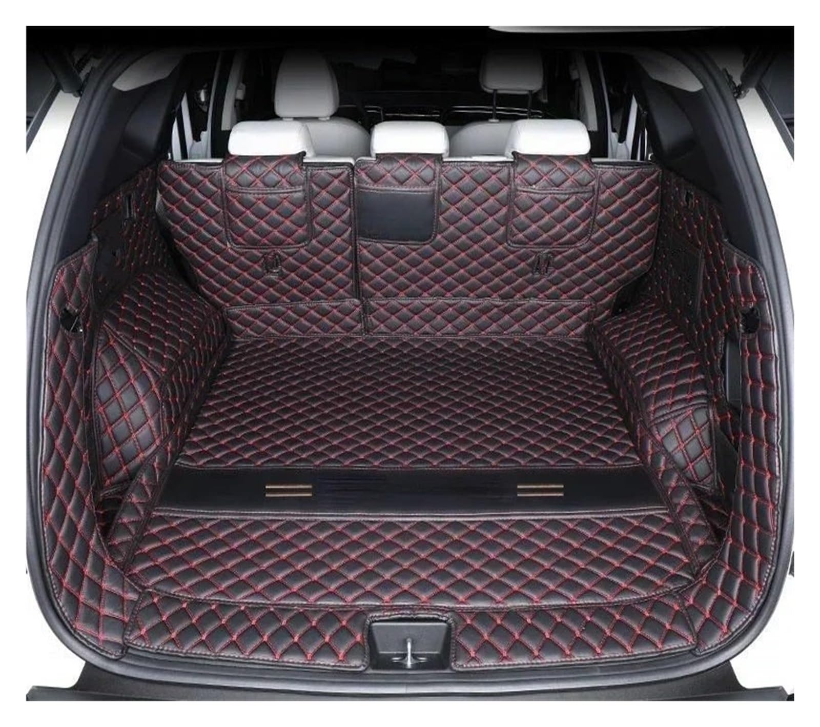 Kofferraumwanne Für Hyundai Für Tucson NX4 2022 2023 Umgebene Kofferraummatte Aufbewahrungspad Leder Kofferraummatten Automatte Heck Kofferraum Protektor Pad(Full Set Black red) von Hguvsjd