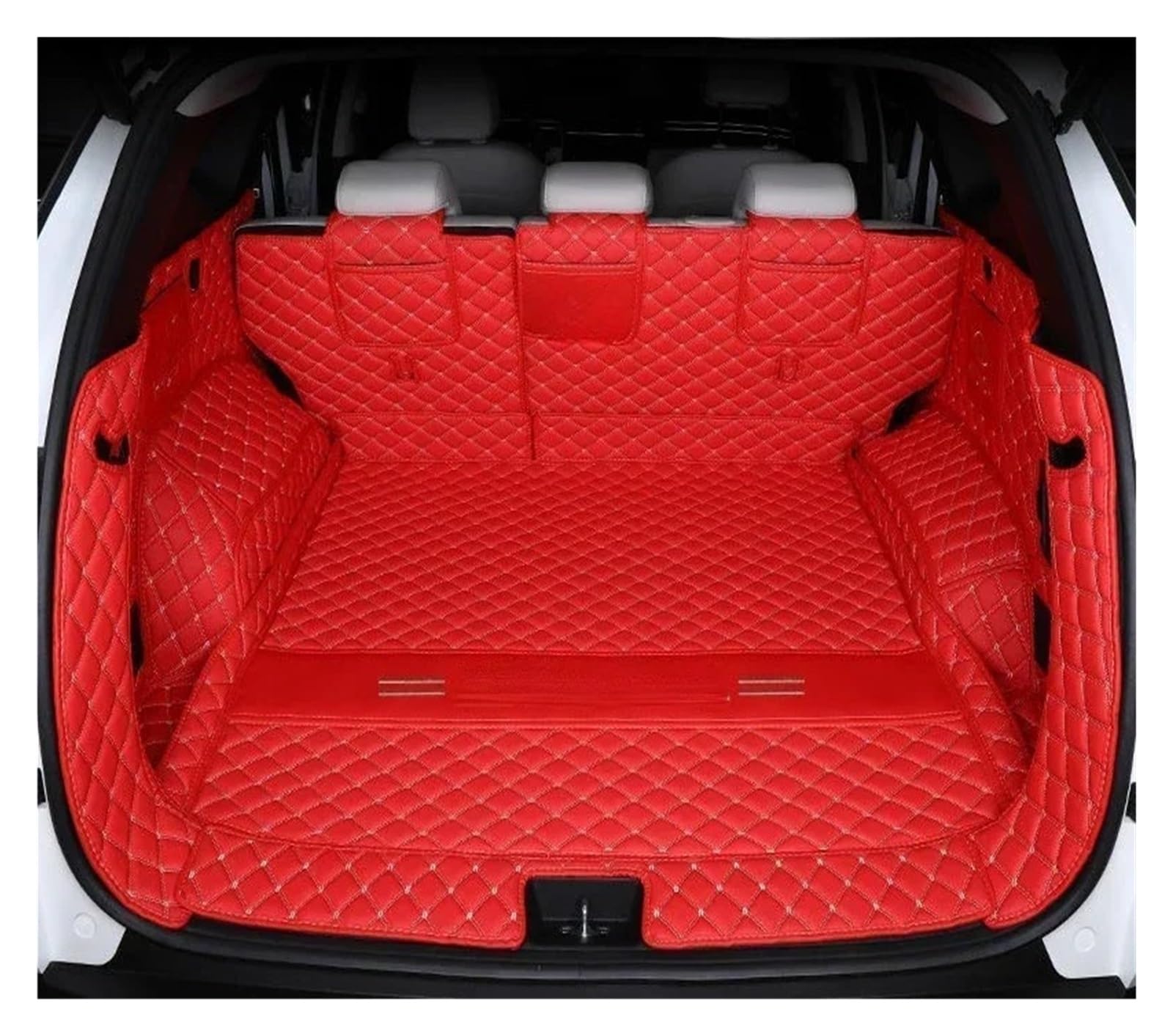 Kofferraumwanne Für Hyundai Für Tucson NX4 2022 2023 Umgebene Kofferraummatte Aufbewahrungspad Leder Kofferraummatten Automatte Heck Kofferraum Protektor Pad(Full Set red lg) von Hguvsjd